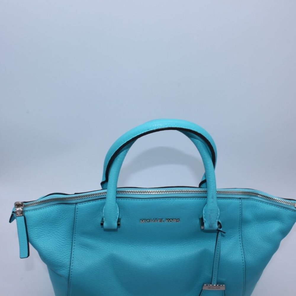 Michael Kors Bowling Shoulder Bag Purse Logo Small Pebble Leather Satchel - Picture 10 of 14